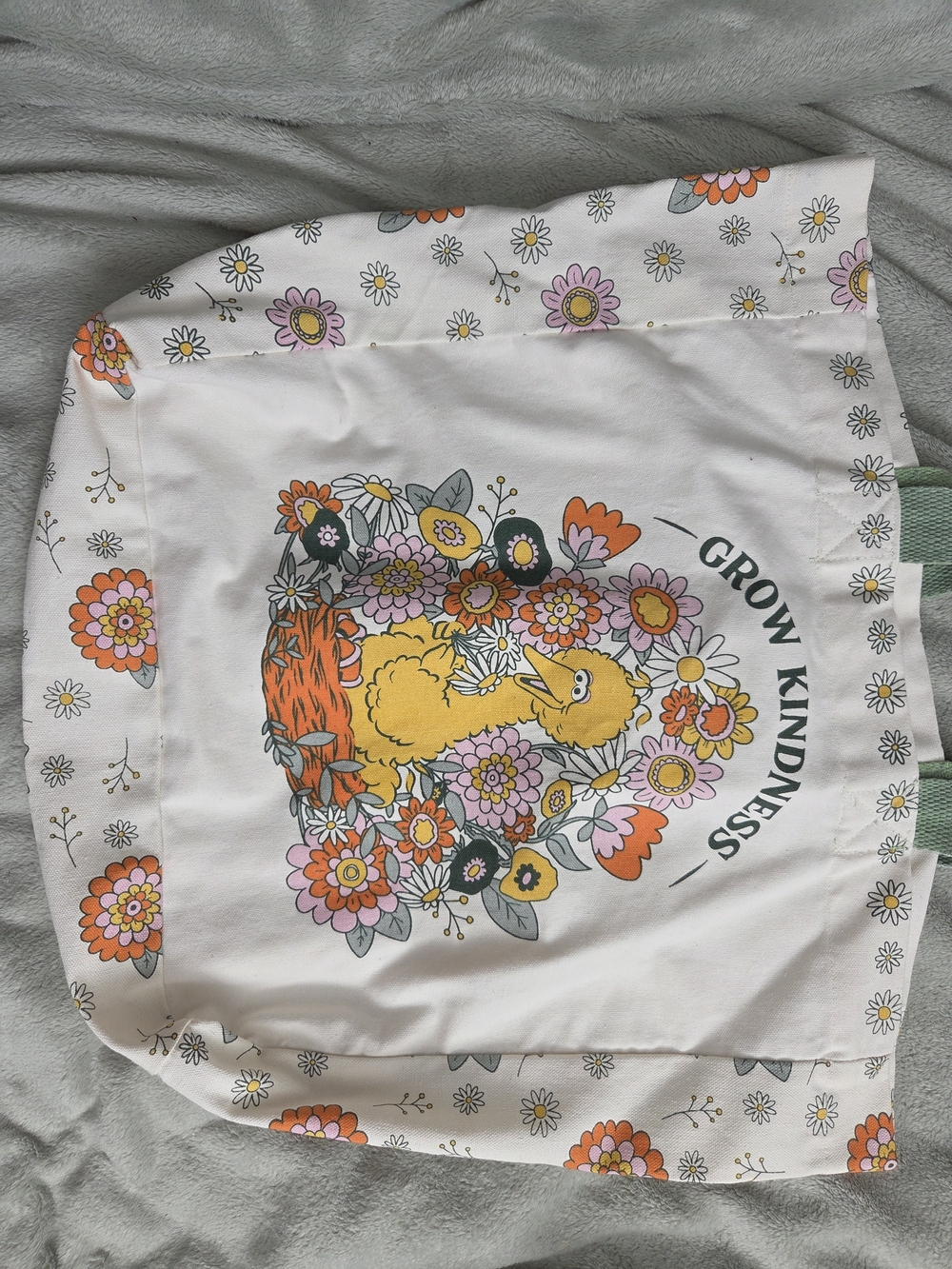 Floral 'Grow Kindness' Cotton Tote Bag - Pink & Orange Floral Print